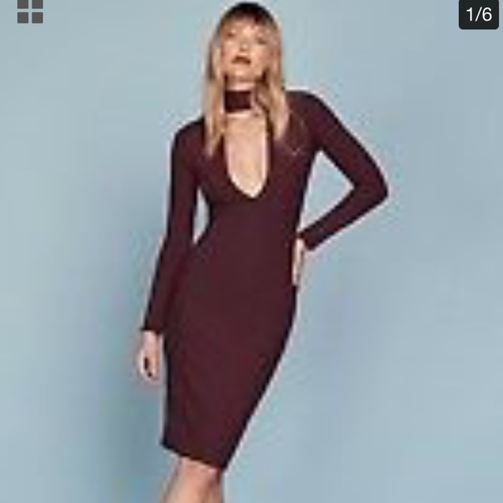 Reformation Burgundy High Neck, Midi Dress